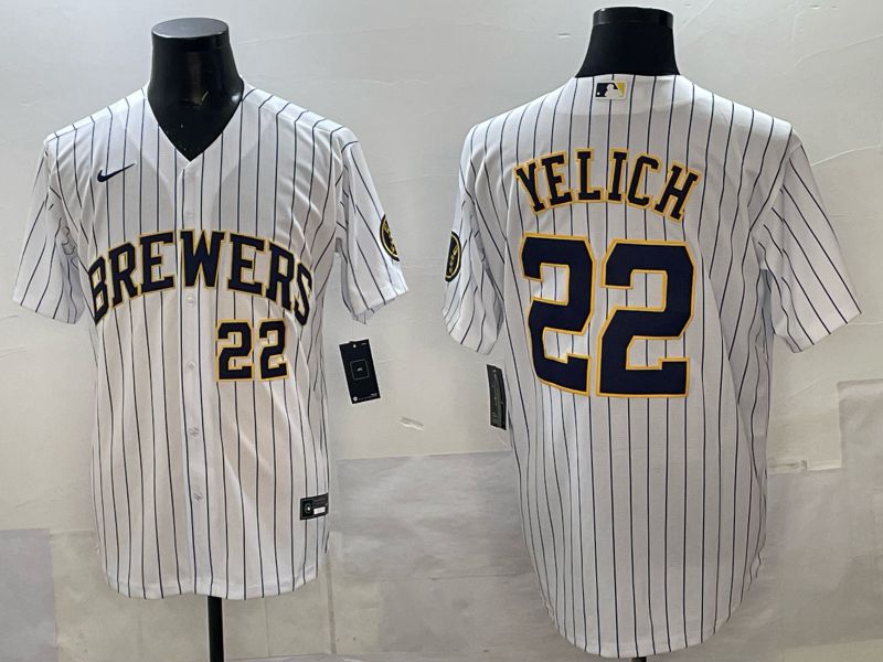 Men Nike Milwaukee Brewers #22 Yelich white MLB 2025 jersey 06->milwaukee brewers->MLB Jersey